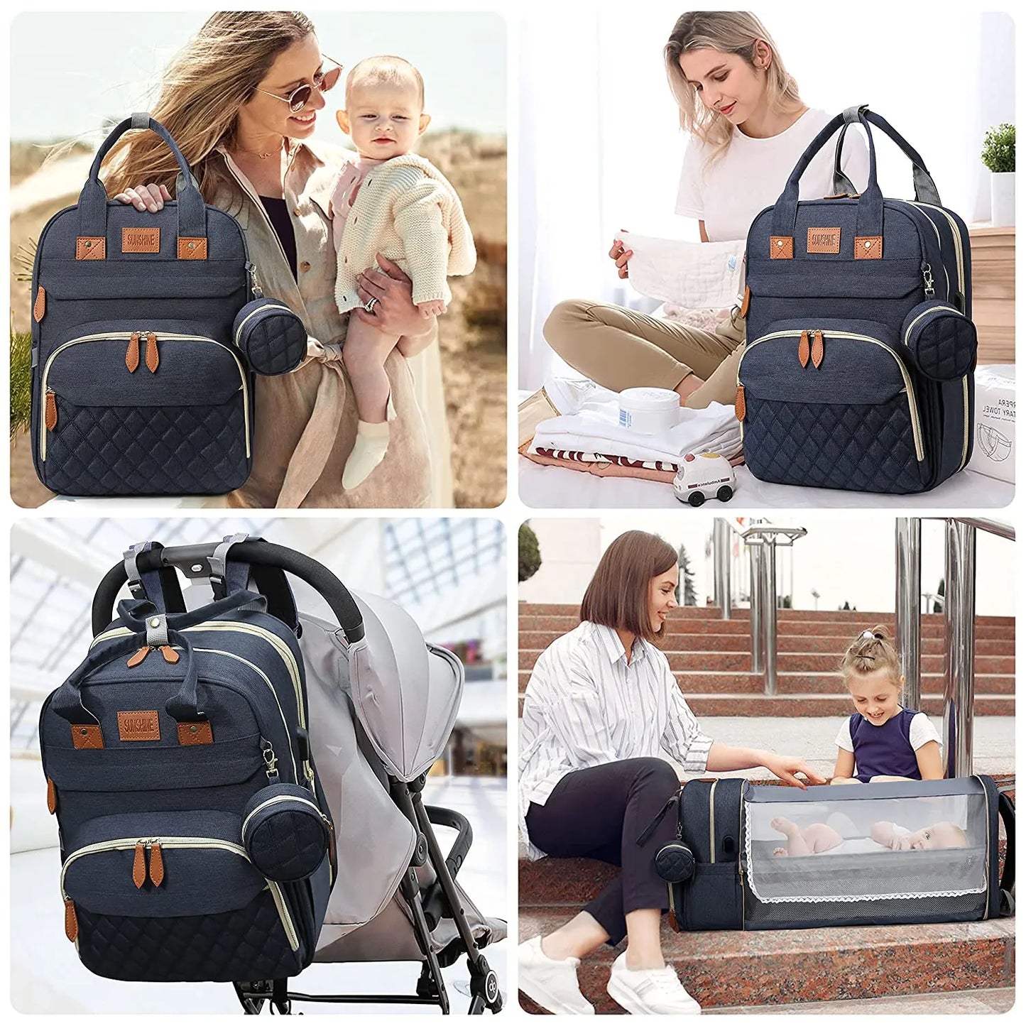 3-in-1 Diaper Bag Backpack with Foldable Bed