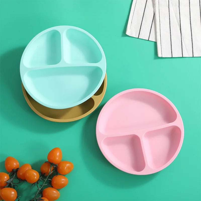 Silicone Suction Plate with Lid - Divided Baby Feeding Dish