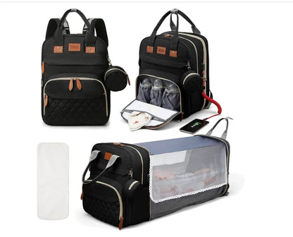 3-in-1 Diaper Bag Backpack with Foldable Bed