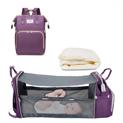 3-in-1 Diaper Bag Backpack with Foldable Bed