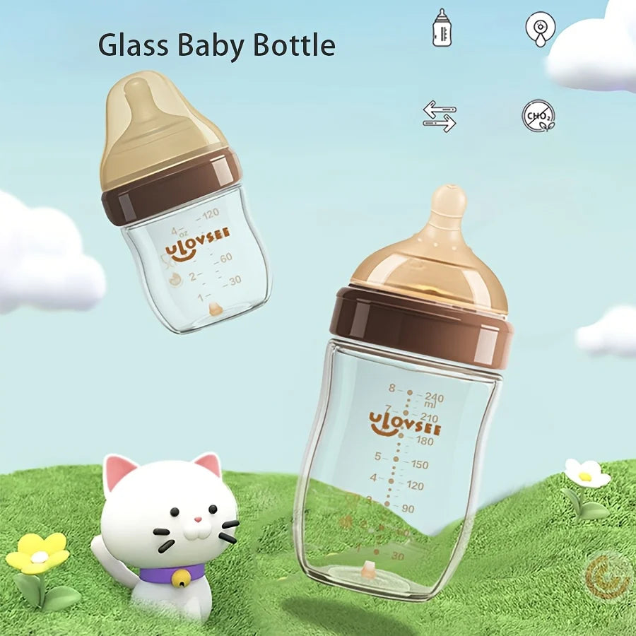 Glass Baby Bottle - 240ml Wide-Neck Anti-Colic Bottle