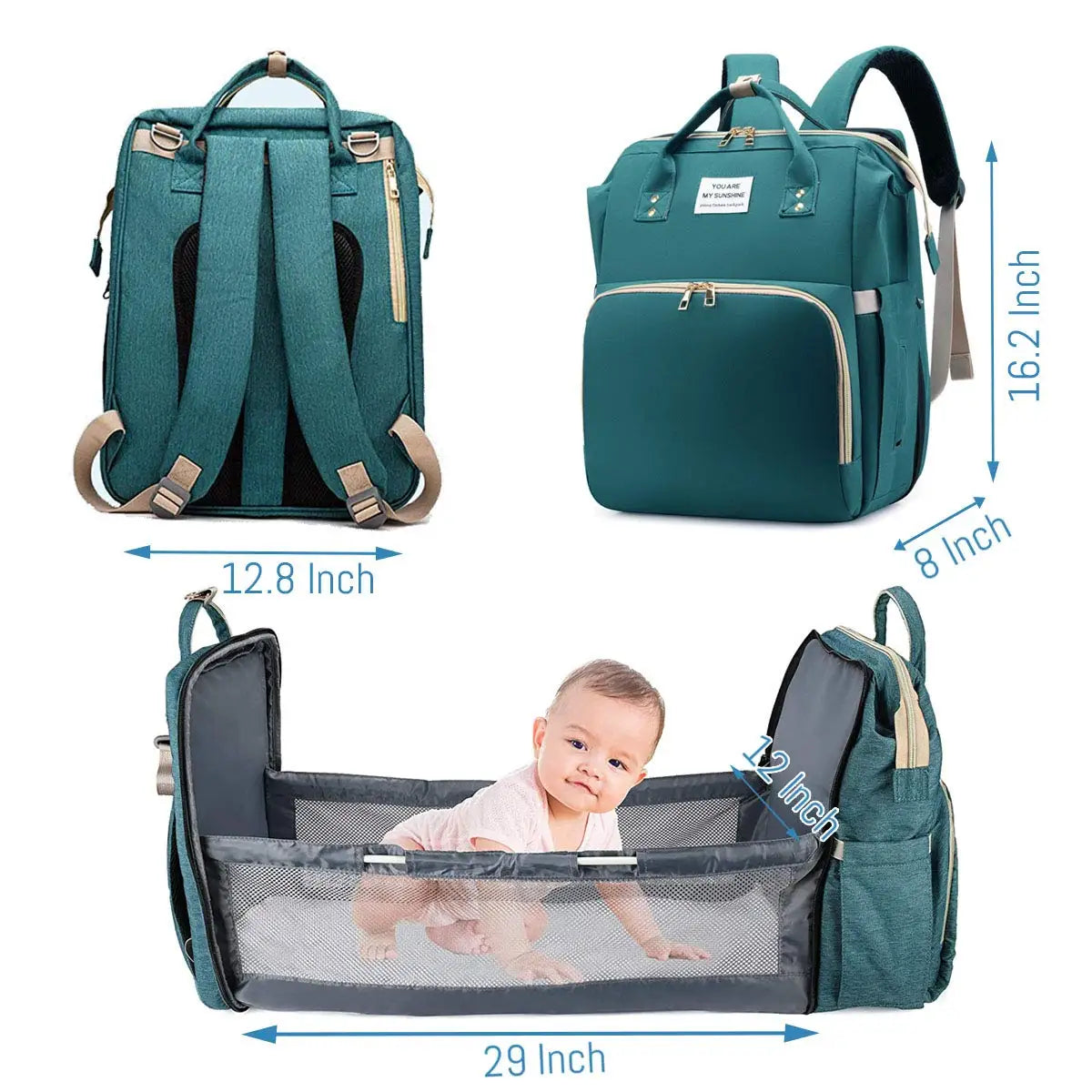 3-in-1 Diaper Bag Backpack with Foldable Bed