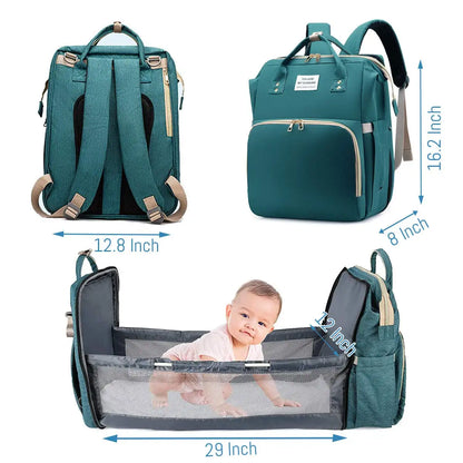 3-in-1 Diaper Bag Backpack with Foldable Bed
