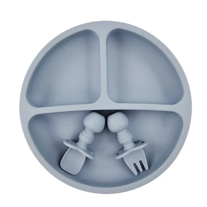 Silicone Baby Feeding Set - Suction Plate, Spoon, Fork & Bib