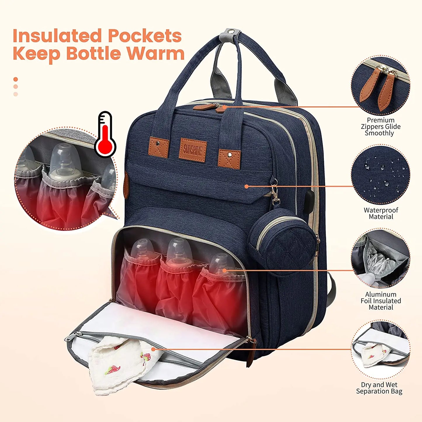3-in-1 Diaper Bag Backpack with Foldable Bed
