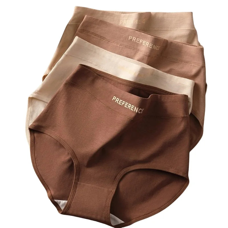 High Waist Cotton Briefs for Women - Breathable Comfort Pack (4 Pieces)