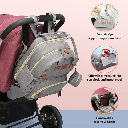 3-in-1 Diaper Bag Backpack with Foldable Bed