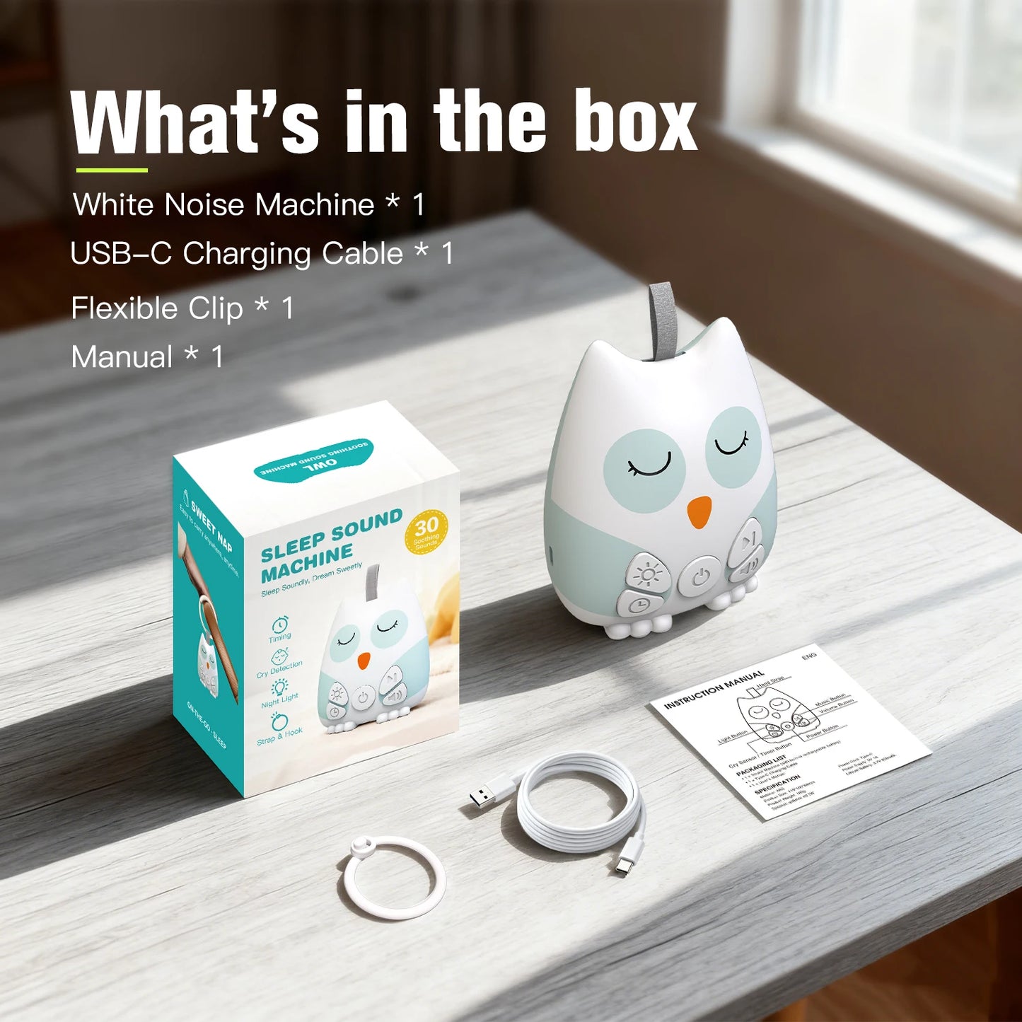 Portable White Noise Sound Machine with Cry Sensor & Night Light