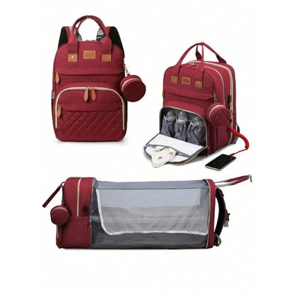 3-in-1 Diaper Bag Backpack with Foldable Bed