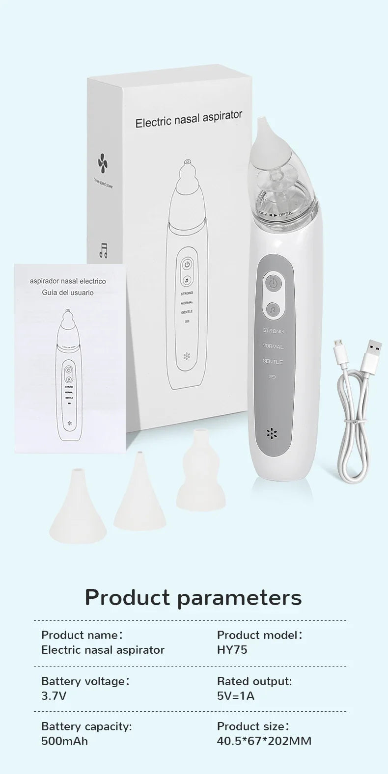 Electric Baby Nasal Aspirator - Automatic Nose Cleaner with Music & 3 Tips