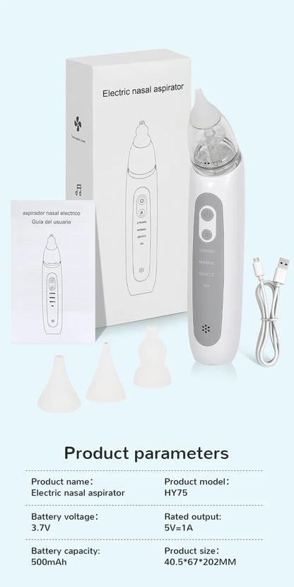 Electric Baby Nasal Aspirator - Automatic Nose Cleaner with Music & 3 Tips