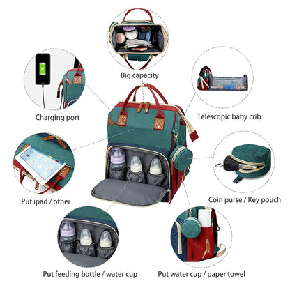 3-in-1 Diaper Bag Backpack with Foldable Bed