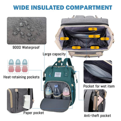 3-in-1 Diaper Bag Backpack with Foldable Bed