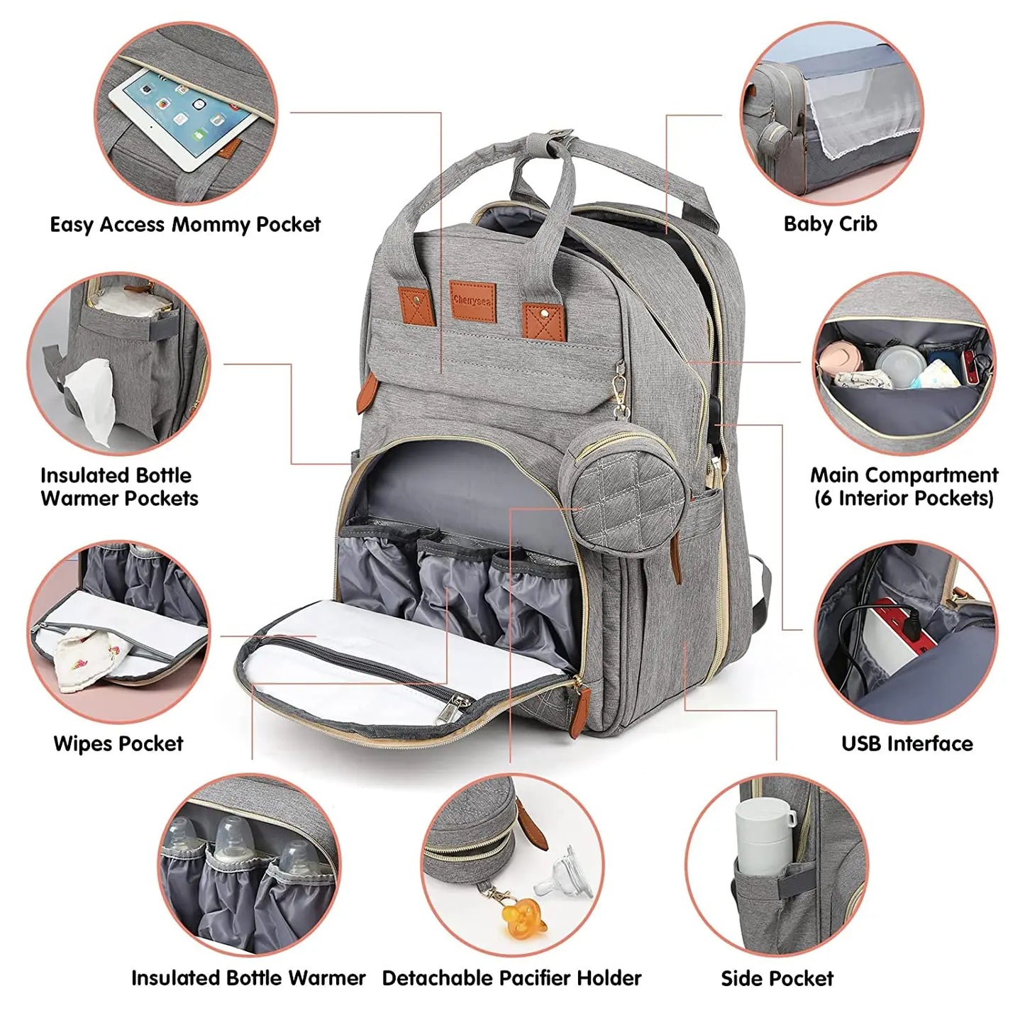 3-in-1 Diaper Bag Backpack with Foldable Bed